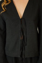 Black Bow Top with Bell Sleeves - SixSeven By Ullman