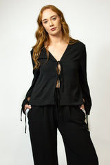 Black Bow Top with Bell Sleeves - SixSeven By Ullman