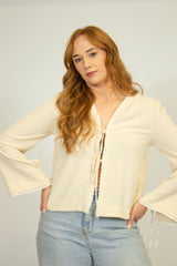 Milk Bow Top with Bell Sleeves - SixSeven By Ullman