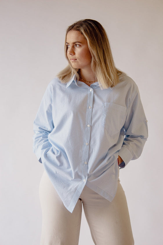 Woven Stripe Boyfriend Shirt - SixSeven By Ullman