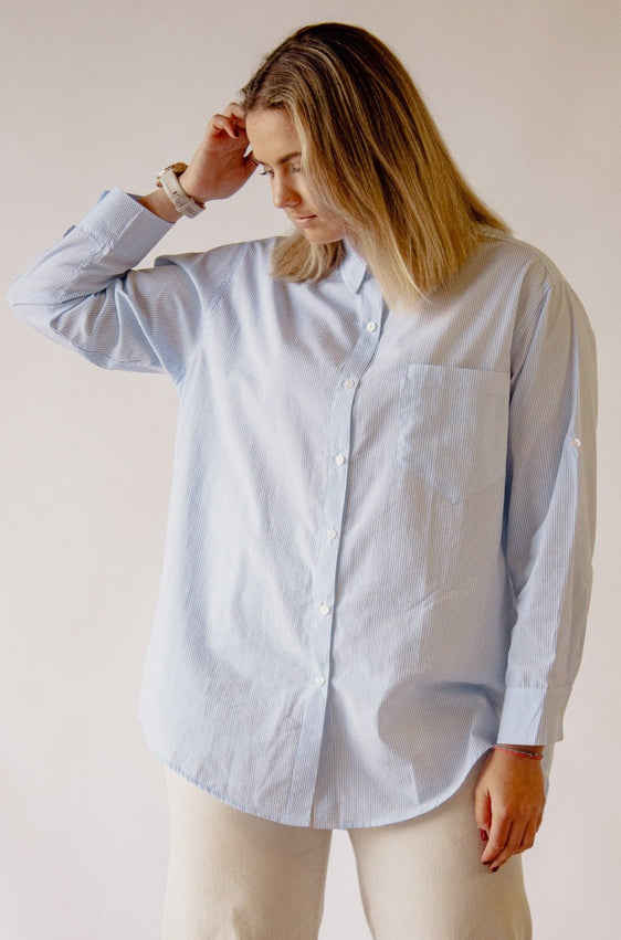 Woven Stripe Boyfriend Shirt - SixSeven By Ullman